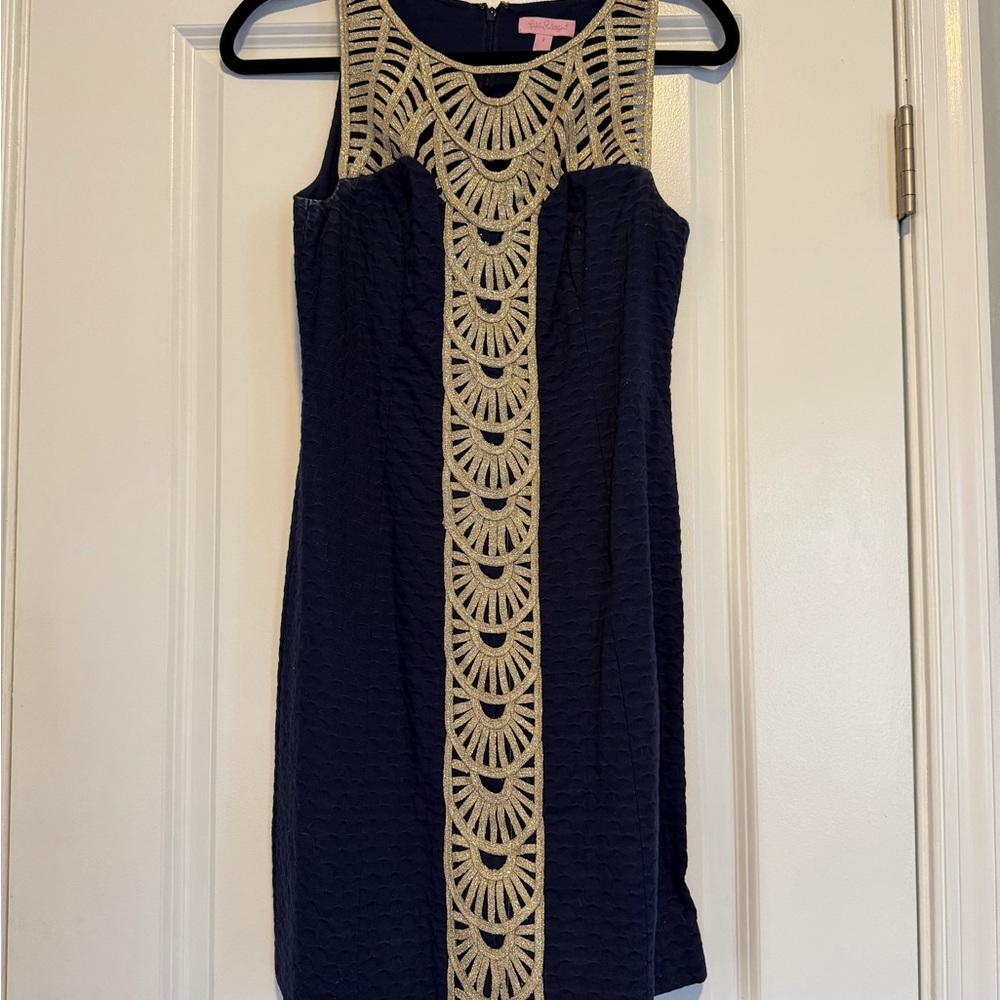Lilly Pulitzer Dark Blue and Gold Patterned Mini Dress